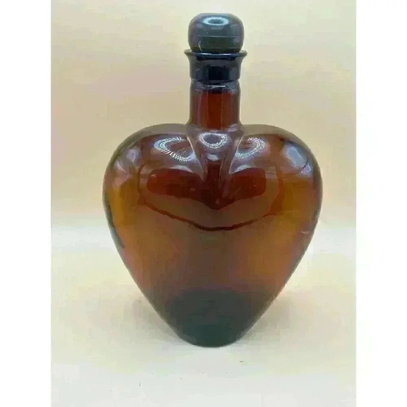Vintage Paul Masson 8" Amber Brown Glass Heart Shaped Liquor Bottle Decanter - Picture 2 of 5